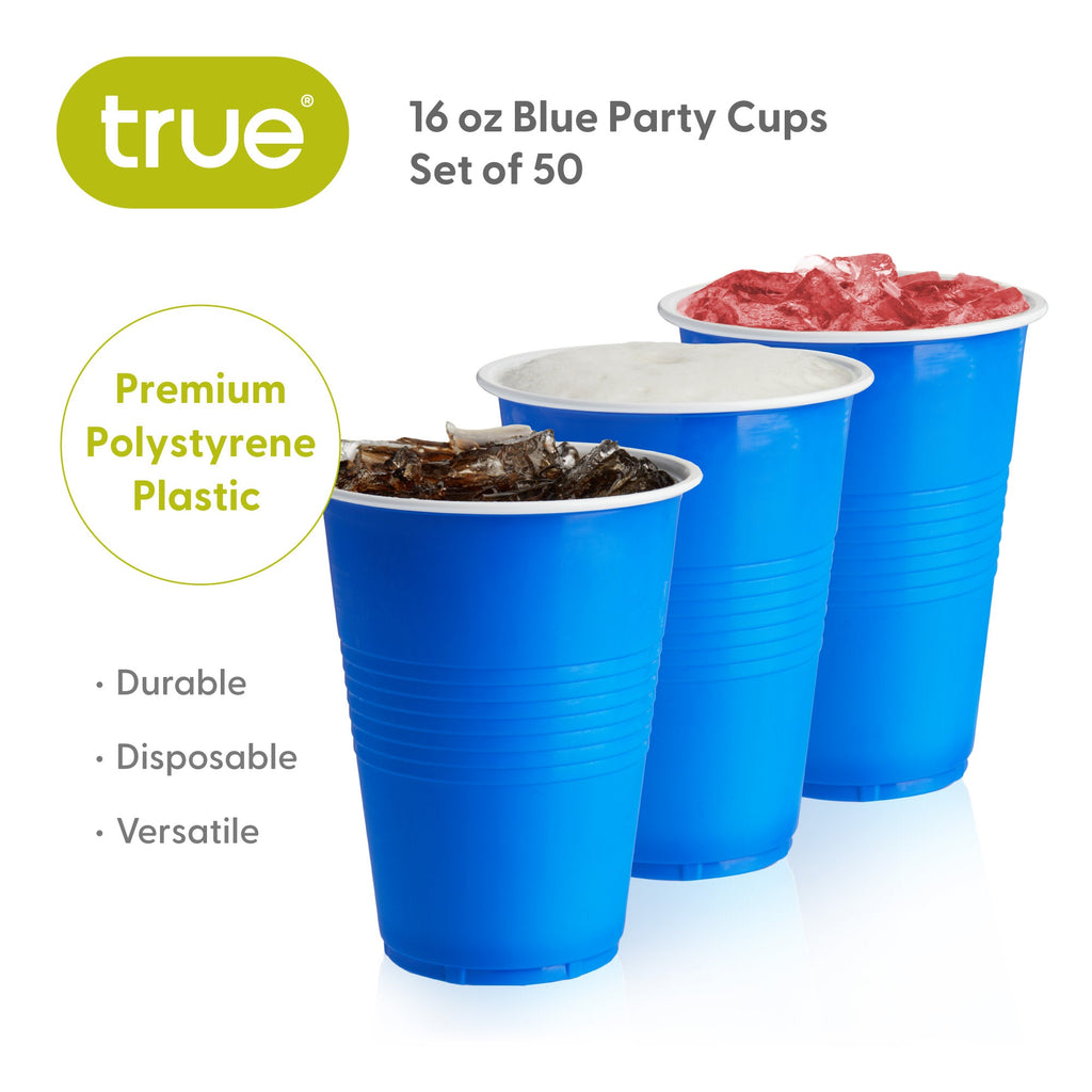 Party 16 oz Plastic Cups in Blue, Set of 50